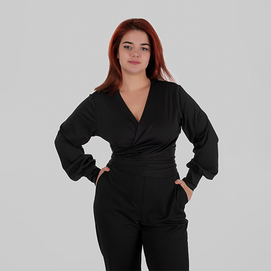 Блуза на запах з глибоким V-вирізом з еластичного трикотажу MOANA (Чорний)