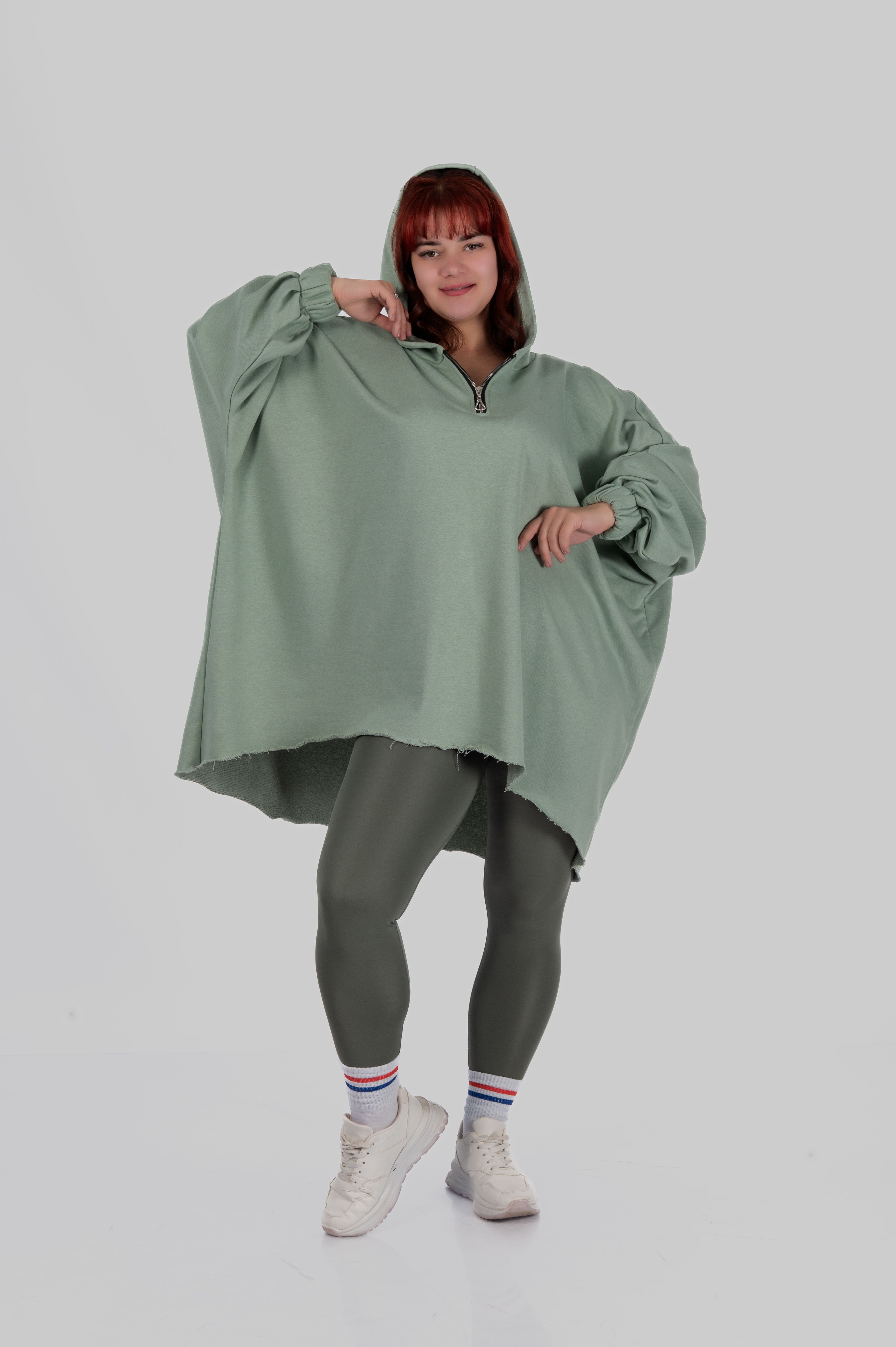 トップス L.G.B. Hooded Poncho / Oversized Top Plus Size Hooded Poncho Sweatshirt — SILVA | TinDay (розмір 50/52)